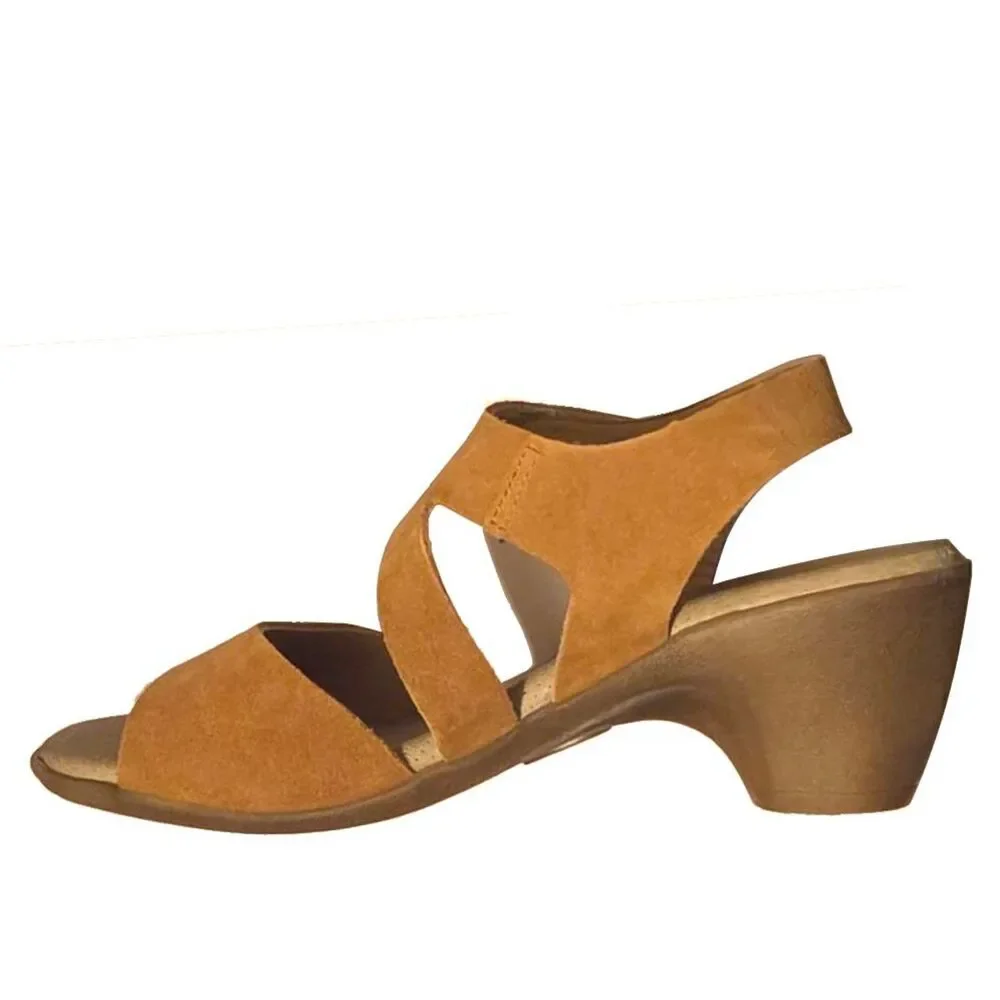 NEW Eric Michael Women Sarit Cognac Chunky Mid Heeled Sandal